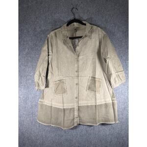 Pretty Angel Blouse Women S Short Sleeve Green Linen‎ Blend Minimalist Lagenlook